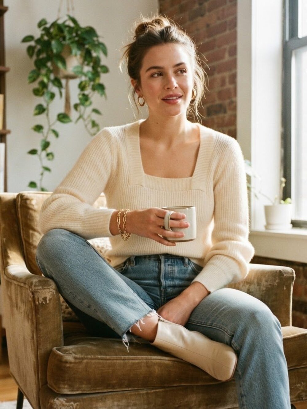 Madewell Cream Melwood Square Neck Pullover Sweater XS